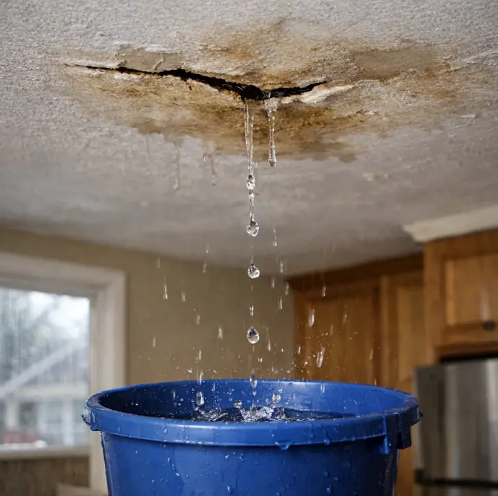 roof leak inside Knoxville home causing ceiling water damage