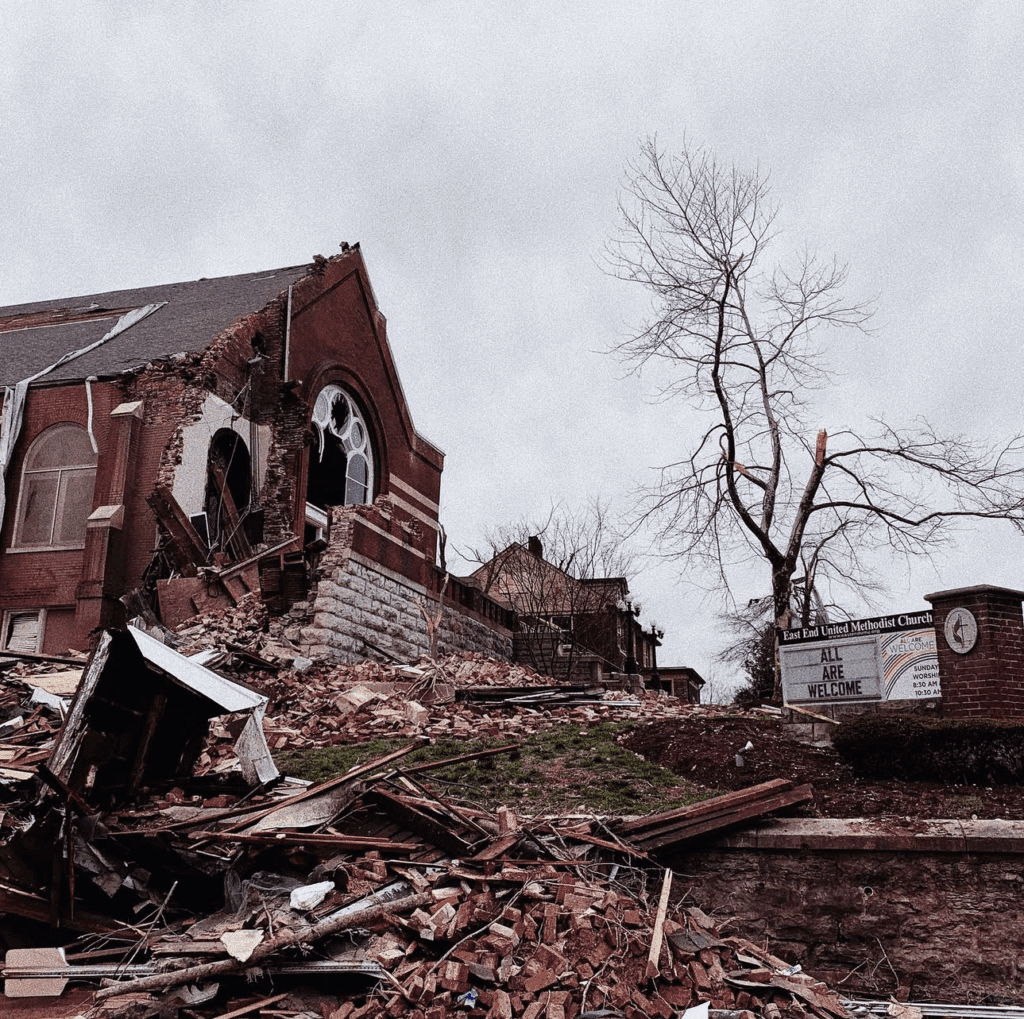 roof and houses in shambles after storm
