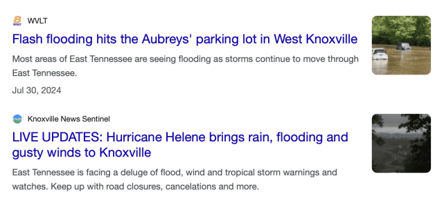 Flash floods in Eastern Tennessee