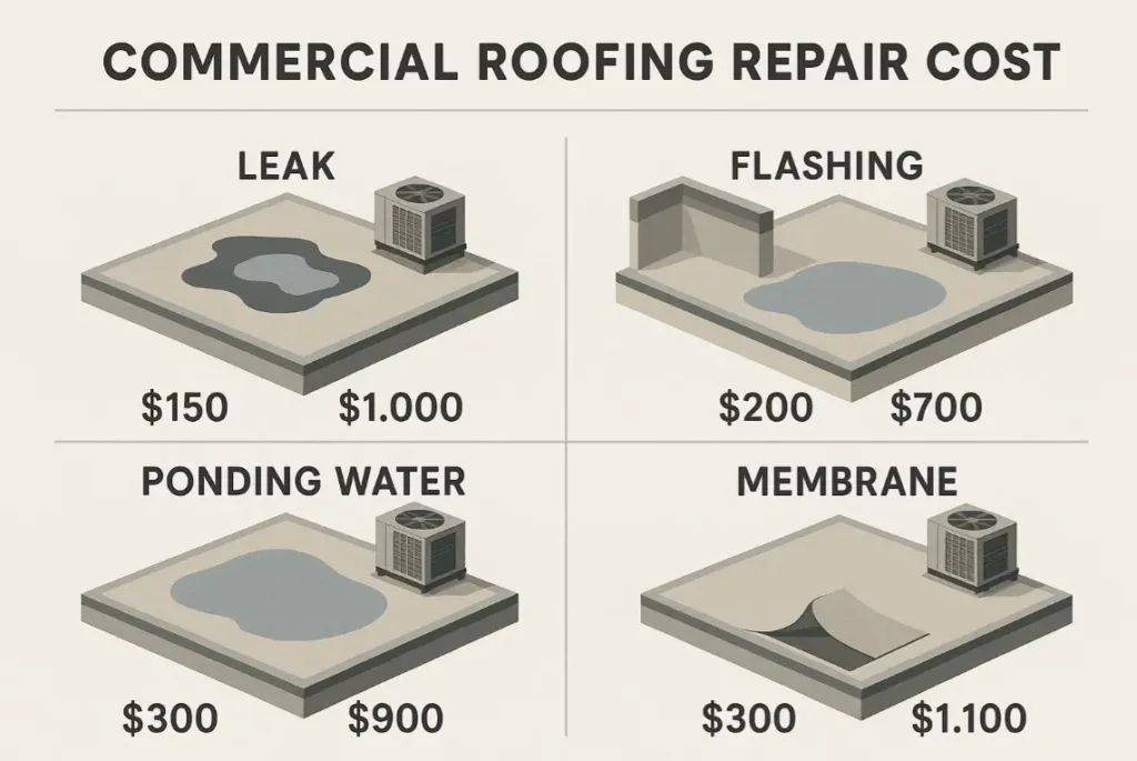 commercial roofing repair cost ranges, designed in a clean flat style by Daniel Hood Roofing Systems