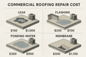commercial roofing repair cost ranges, designed in a clean flat style by Daniel Hood Roofing Systems