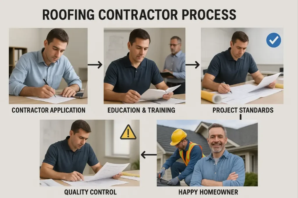 Daniel Hood Roofing Systems contractor training and quality control flowchart.
