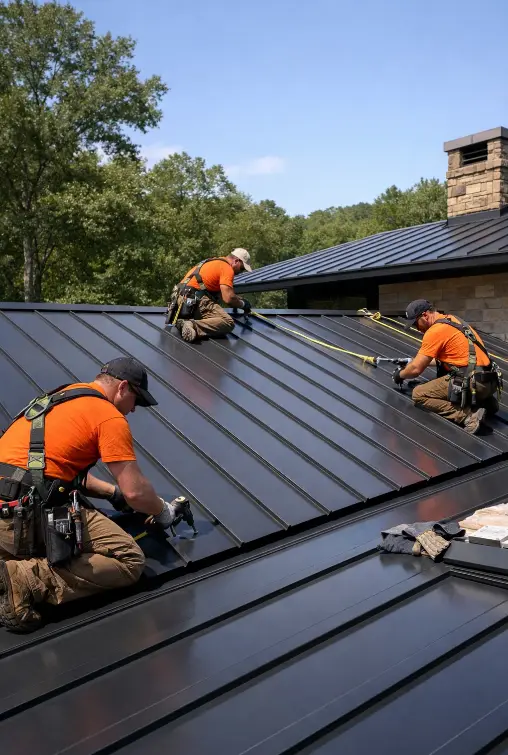 Metal roofing installation in Falling Water TN by Daniel Hood Roofing Systems on a residential home