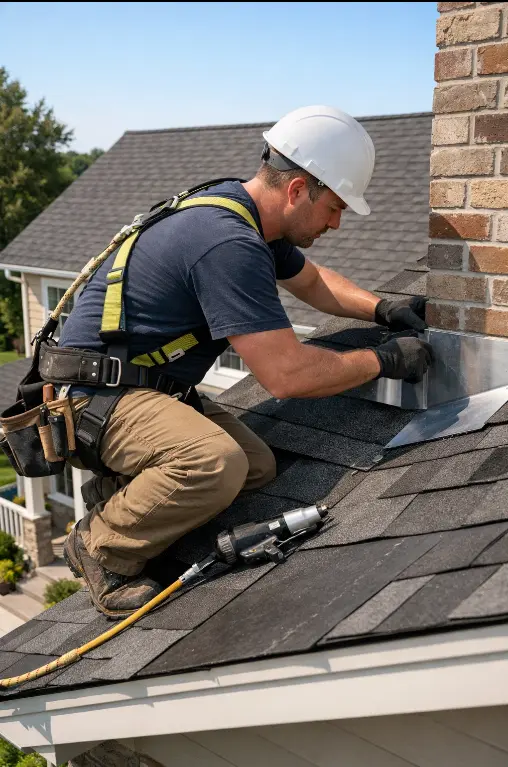 Professional roofer repairing and installing a residential roof by Daniel Hood Roofing Systems