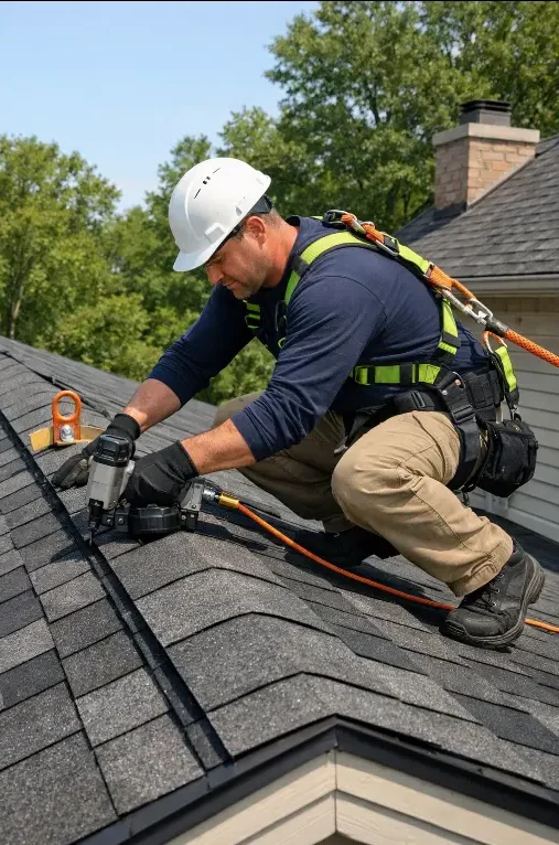 Asphalt shingle roof installation by Daniel Hood Roofing Systems on a residential home